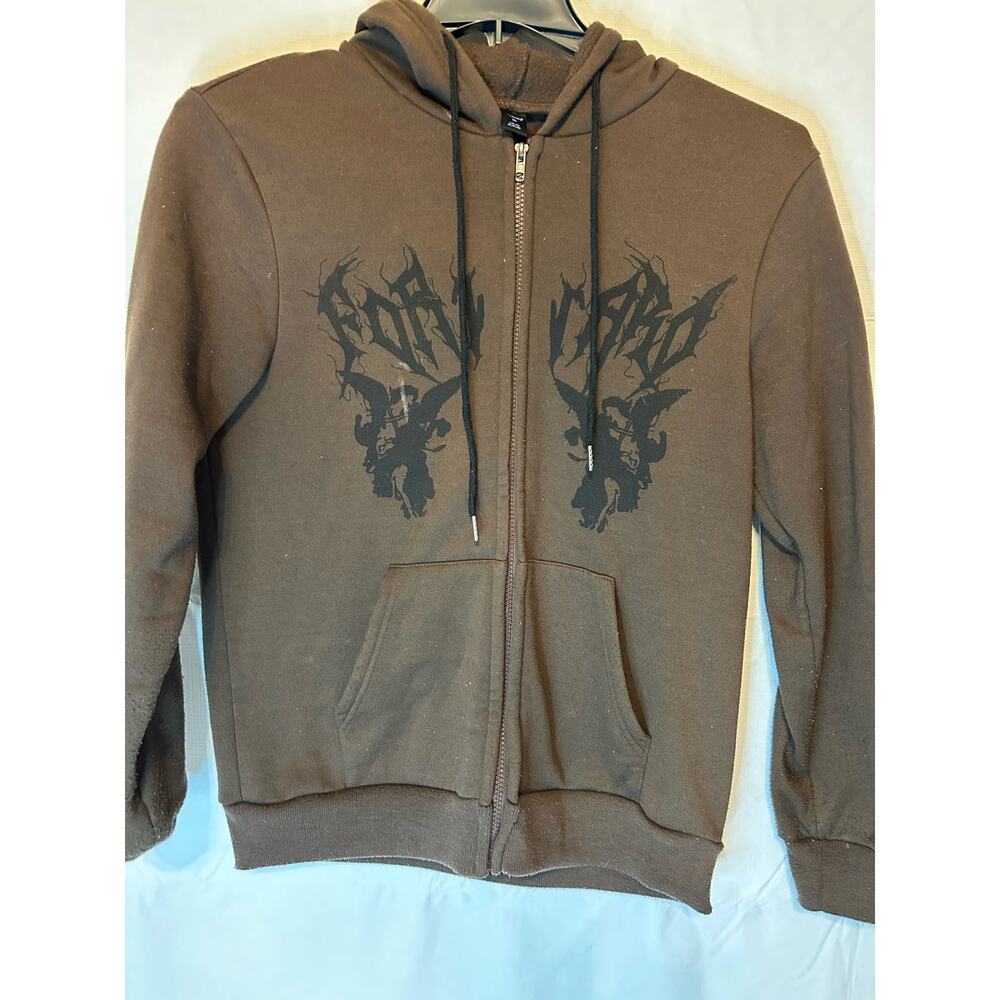 Romwe Zip Up Hoodie Small Adult Brown